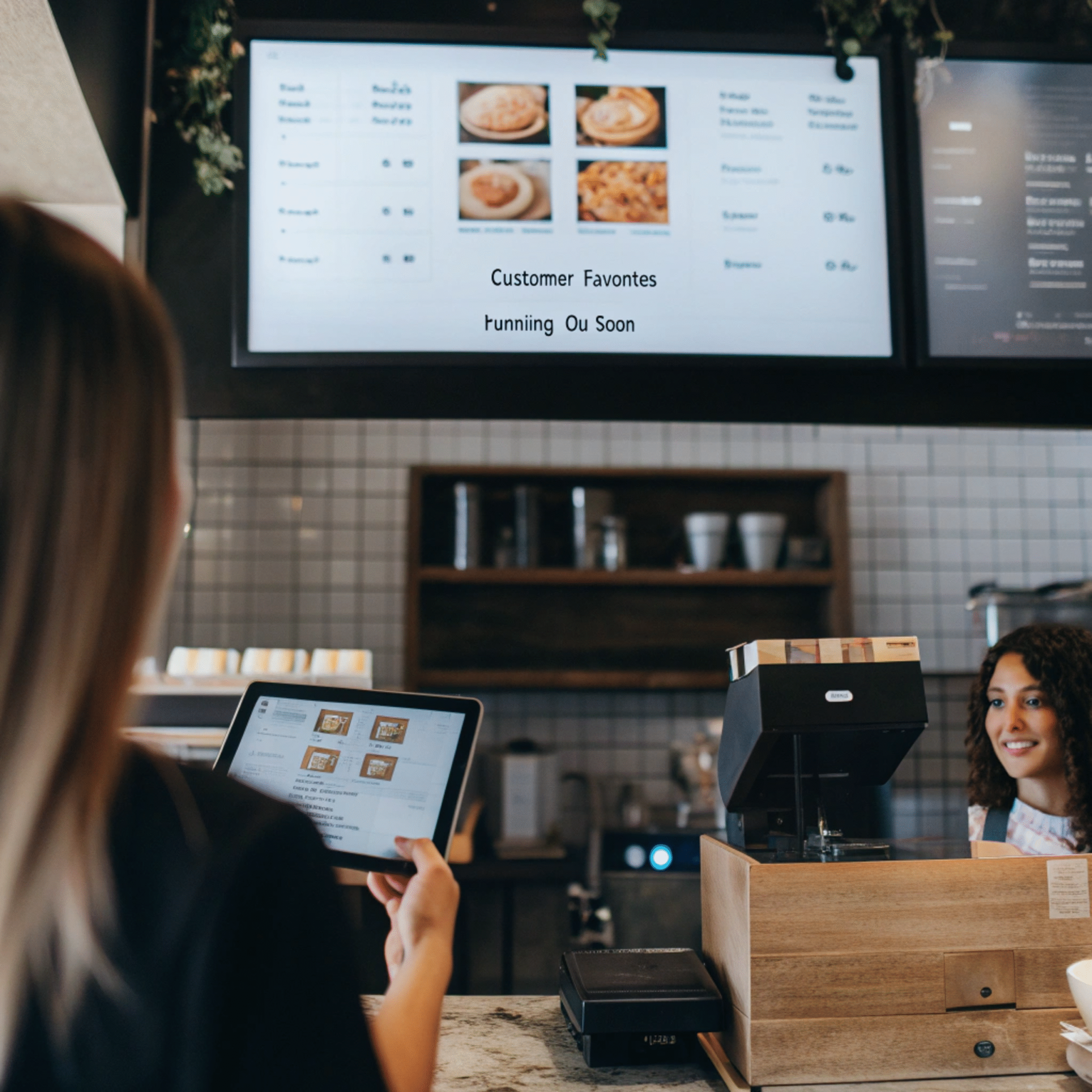 Customer ordering at a smart café with AI-driven dynamic menu adjusting in real time for personalization