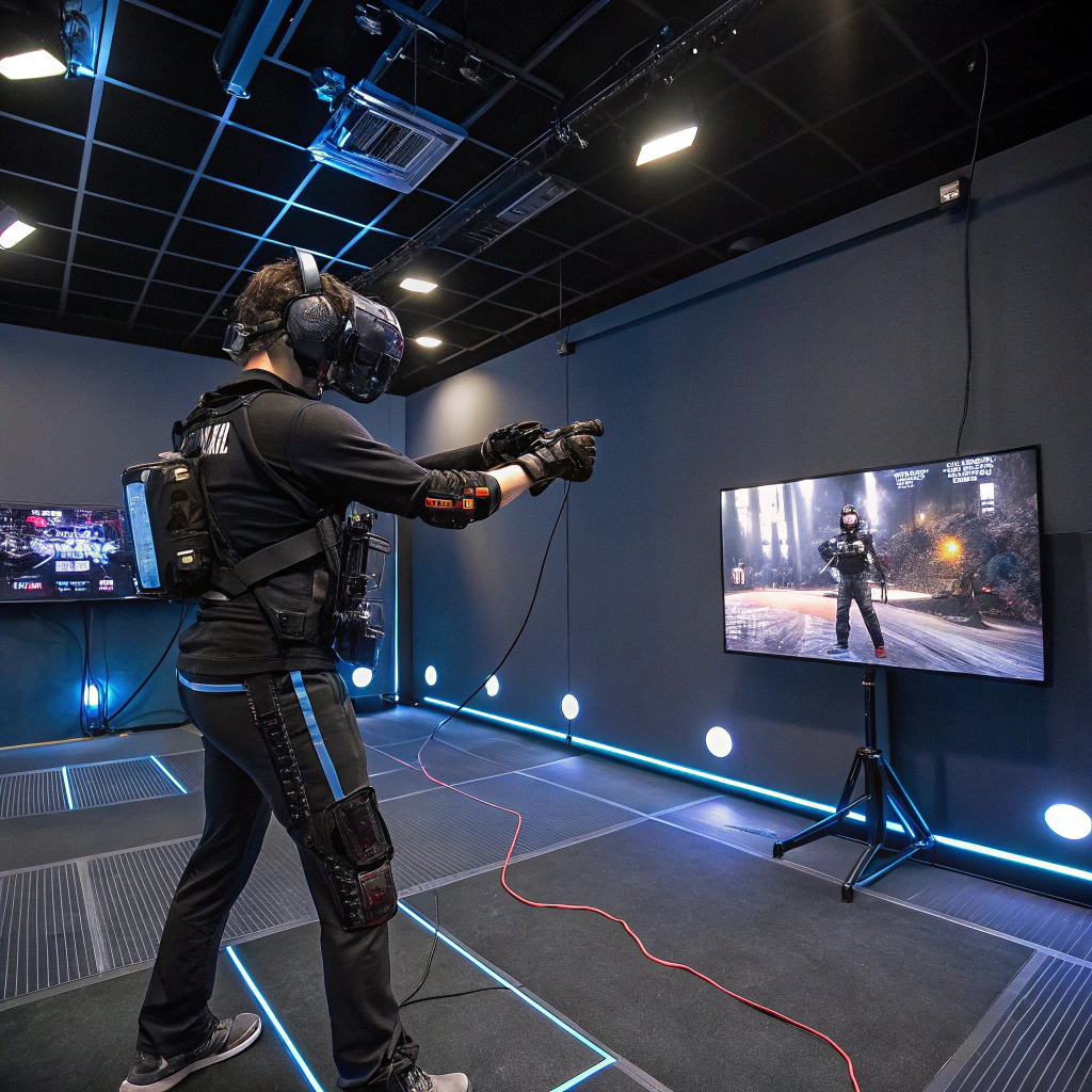 Immersive VR gaming with full-body tracking and haptic feedback gear
