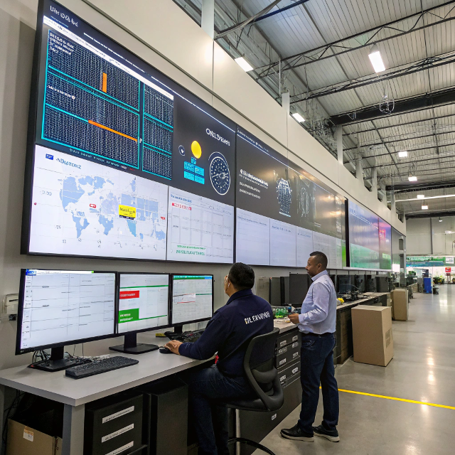 Digitally Connected Supply Chains for Real-Time Visibility and Agility Smart manufacturing supply chain team using IoT and analytics for real-time visibility and forecasting