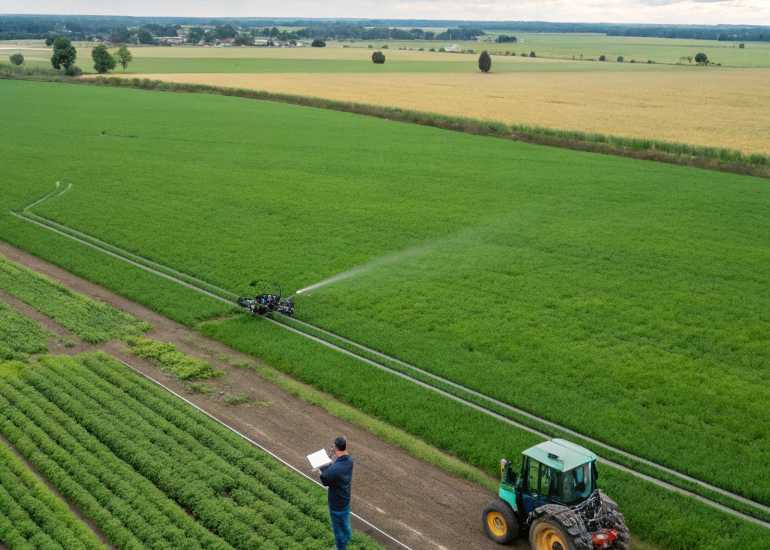 Connected smart farm with soil sensors, drones, and blockchain-enabled supply chain