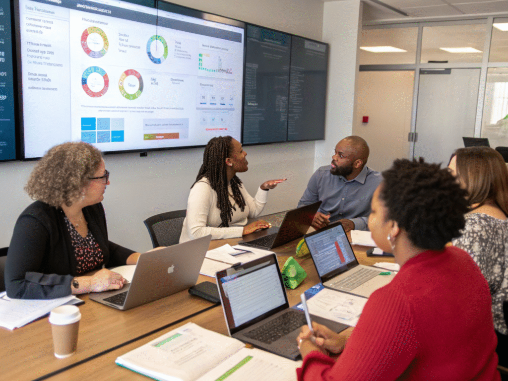 Collaborative Team Bridging Education and Innovation Experts collaborating on technology solutions with pedagogy and digital strategy