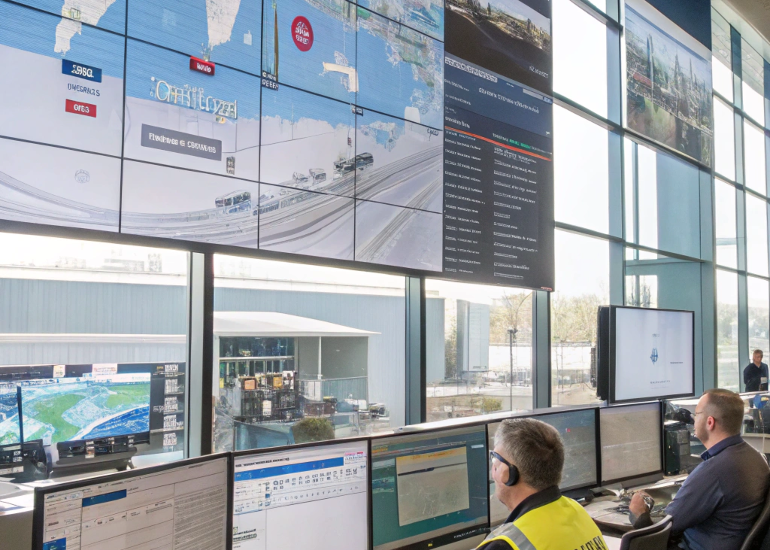 AI-Driven Logistics Hub with Fleet and Warehouse Visibility Smart logistics control center with real-time tracking and integrated platforms