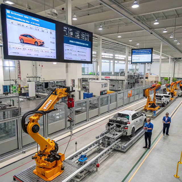 Intelligent Automation Enhancing Efficiency in Modern Manufacturing AI and robotic automation streamlining tasks in a smart manufacturing facility