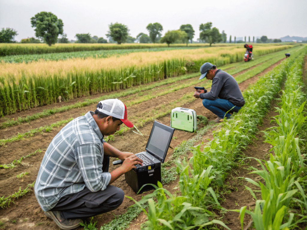 Farmers and engineers integrating modular digital tools in diverse crop fields