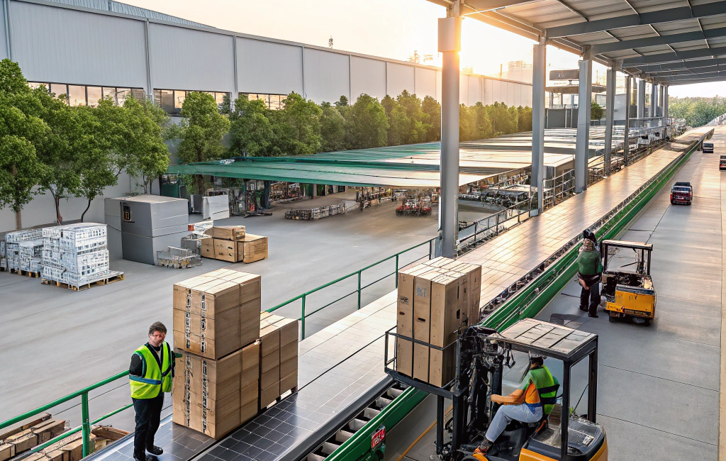 Digitally Enabled, Sustainable Logistics Operations Smart logistics hub with real-time automation, electric vehicles, and sustainable infrastructure