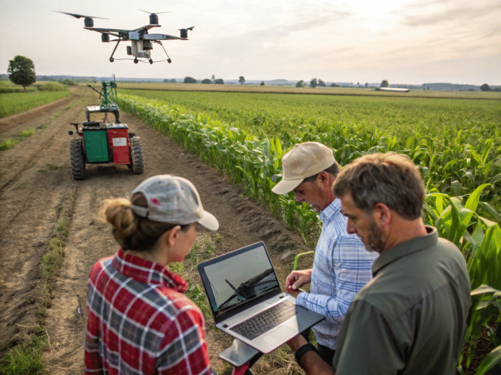 Agricultural experts using digital tools in real-world farm setting