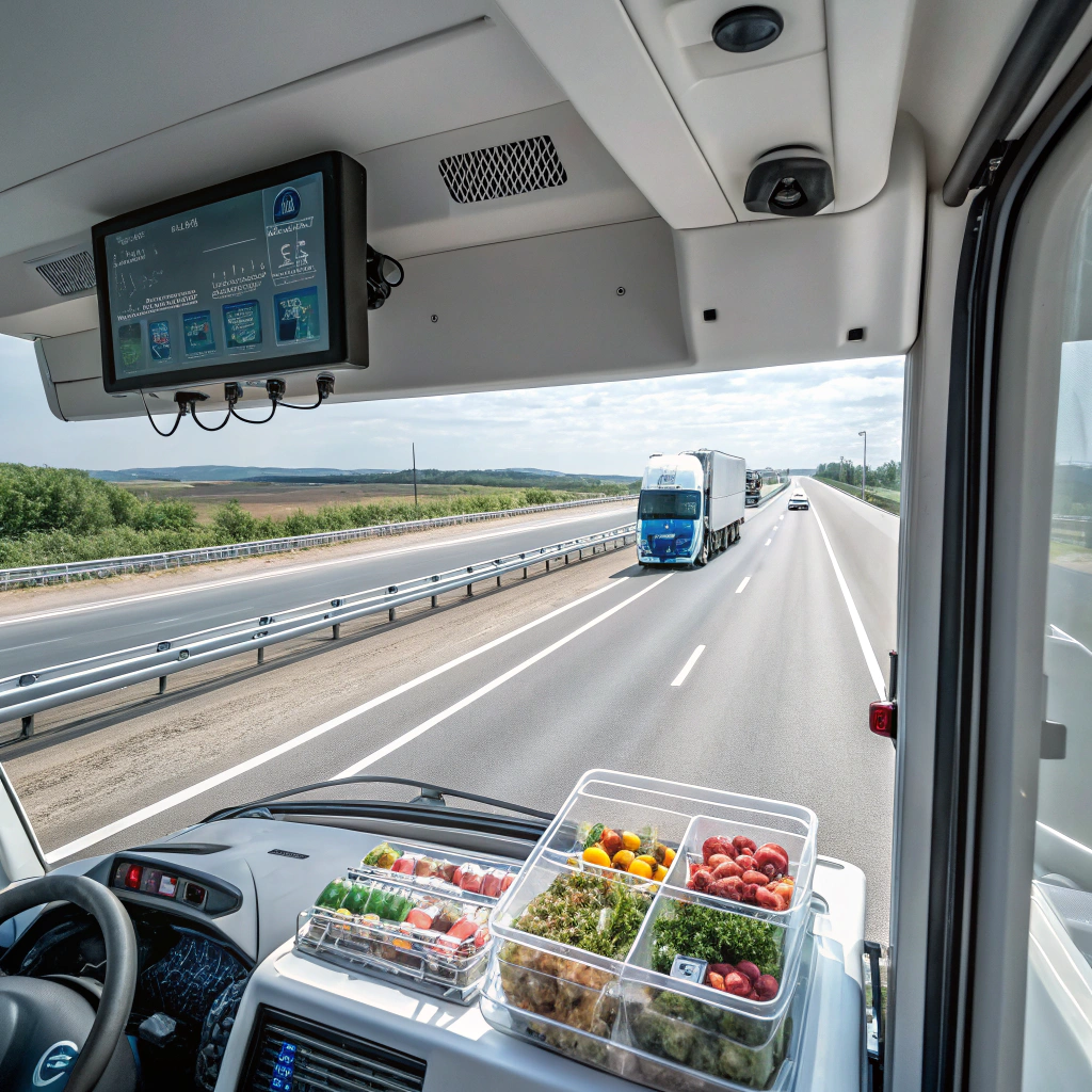 "Real-Time Temperature Monitoring with IoT in Cold Chain Logistics" "IoT temperature sensors monitoring perishable goods in a refrigerated truck during transit"