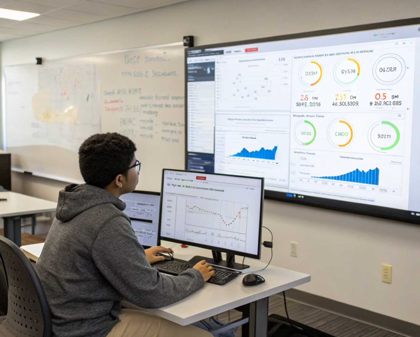Predictive Analytics for Academic Success Advisor analyzing real-time education data to predict student outcomes and guide curriculum planning