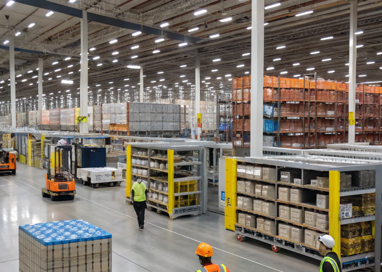 Warehouse Automation and Last-Mile Logistics Optimization AI-driven automated warehouse with last-mile delivery integration