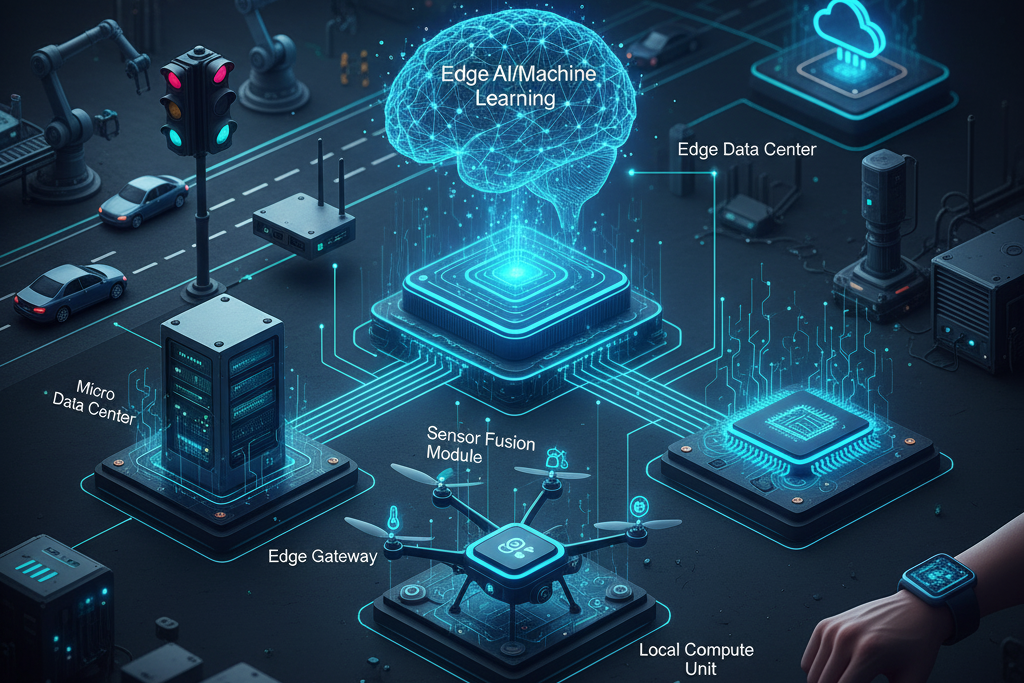 Diagram showing how Edge Computing connects devices and cloud in IoT ecosystems